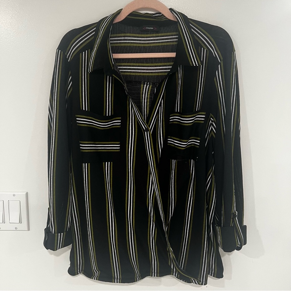Cocomo Striped Top Women’s L Black, Green, White